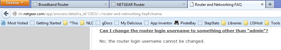 Netgear Router admin account