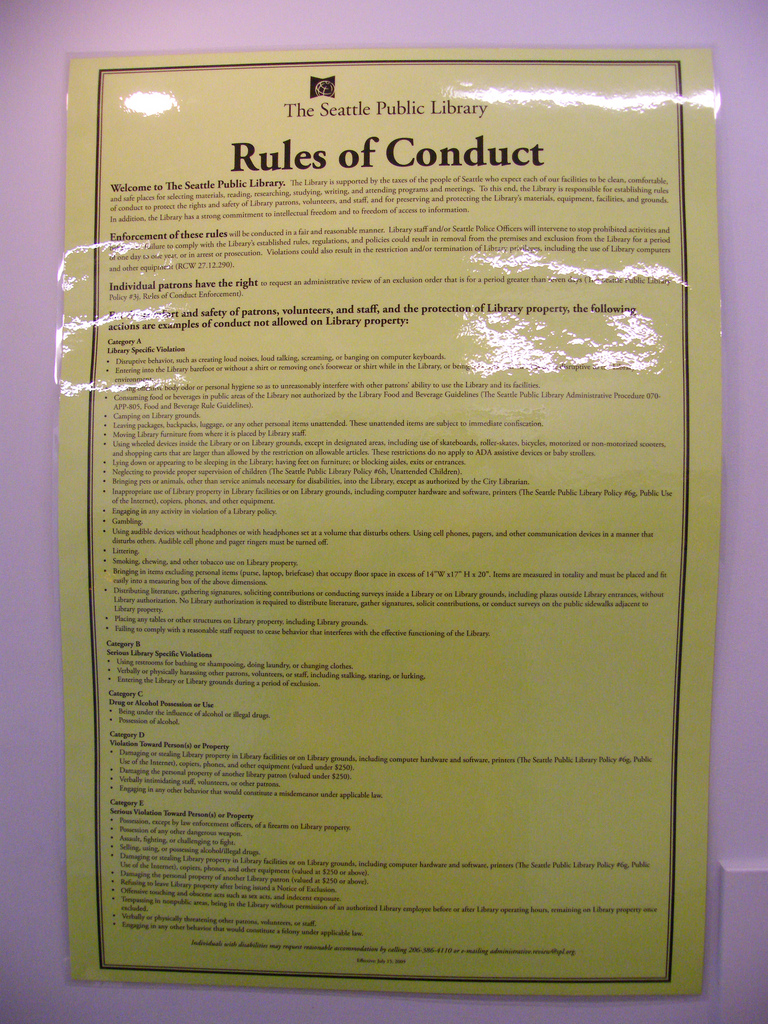 Throwback Thursday: Seattle Public Library Rules of Conduct (2010)