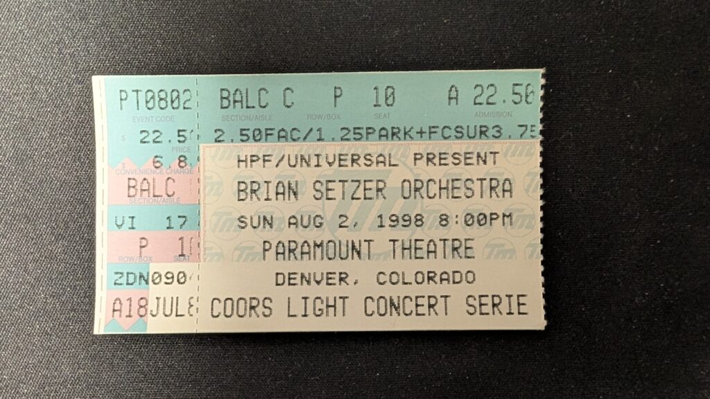 The Brian Setzer Orchestra ticket, Denver, CO 1998