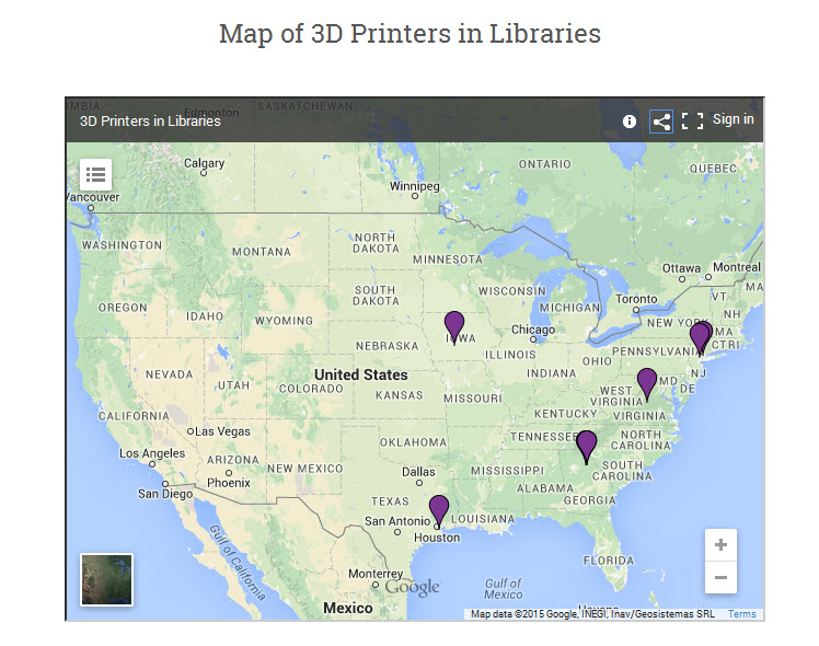 A Map of 3D Printers in Libraries