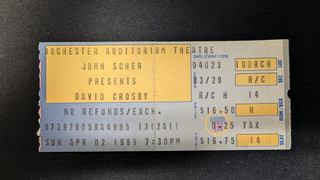 David Crosby ticket, April 2, 1989