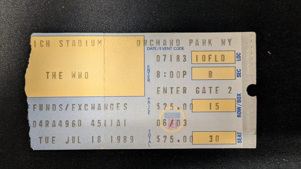 The Who ticket, Buffalo, NY 1989