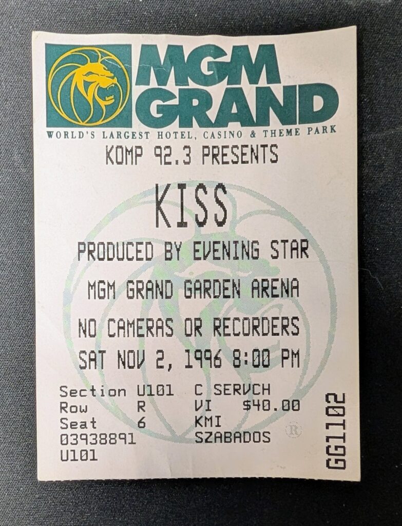 Kiss ticket November 2, 1996 Las Vegas
