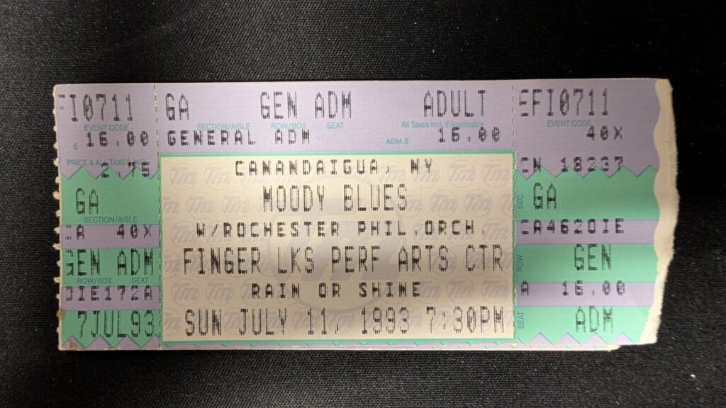 Moody Blues with the Rochester Philharmonic Orchestra ticket, Canandaigua NY 1993