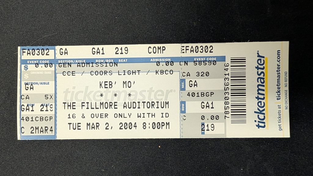 Keb' Mo' ticket, Denver CO, 2004