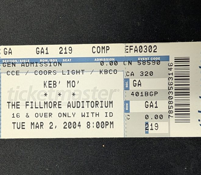 Throwback Thursday: Keb’ Mo’ ticket, Denver CO, 2004
