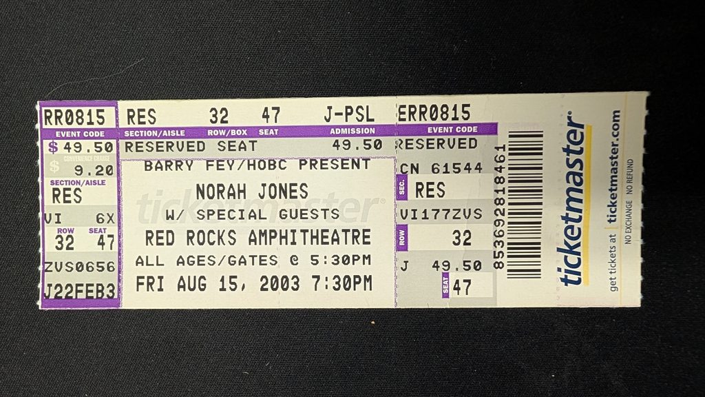 Norah Jones ticket, Red Rocks, 2003