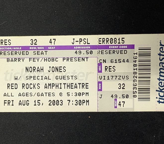 Throwback Thursday: Norah Jones ticket, Red Rocks, 2003